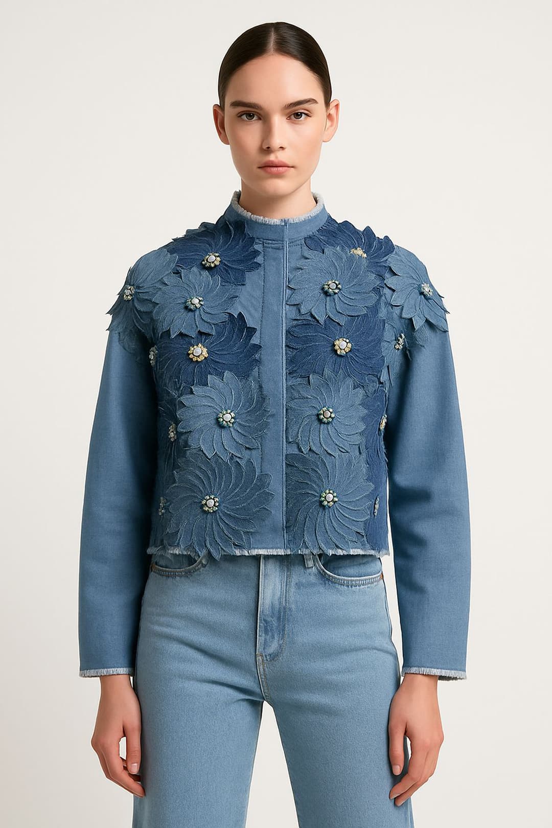 Floral crest denim jacket