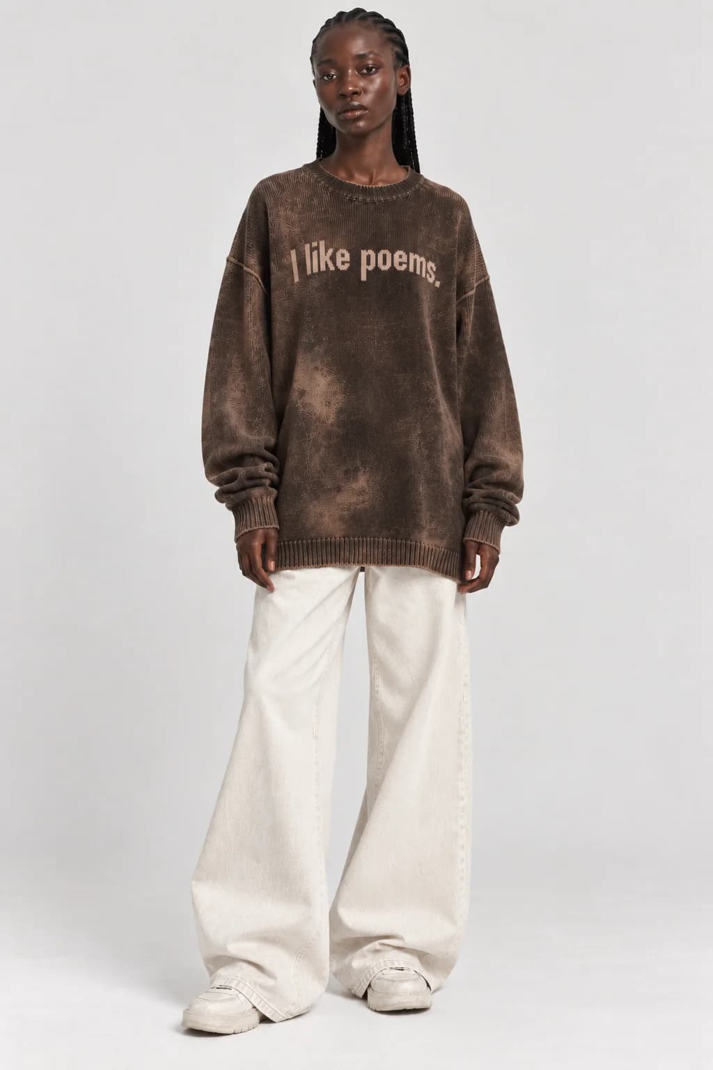 Bleached Oversized Pullover & Wide-Leg Denim Set